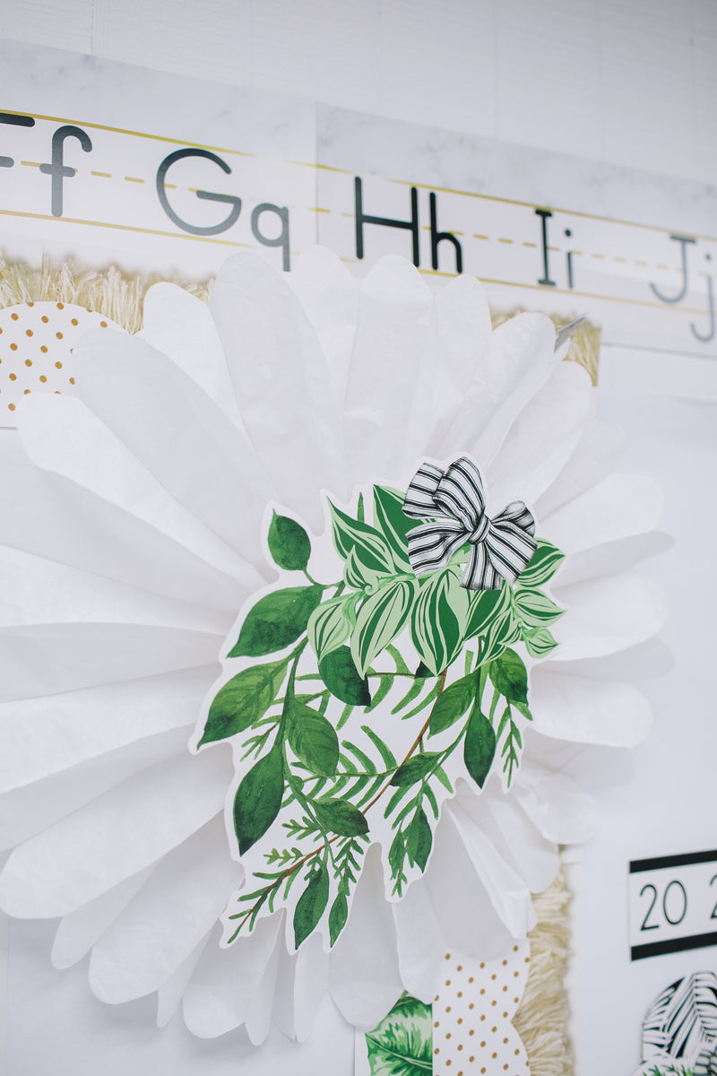 Boho | Greenery with Black and White Ribbon | Classroom Decor Cut-Outs | Schoolgirl Style