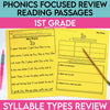 1st Grade Syllable Types Phonics Focused Review Reading Passages | Comprehension