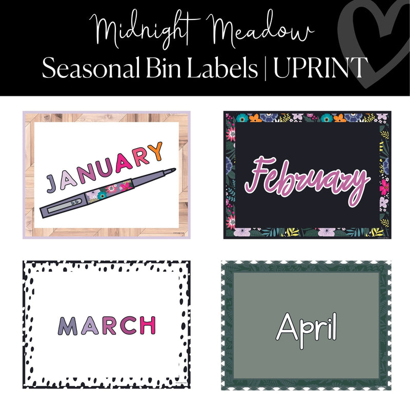 Printable Seasonal Bin Labels Classroom Decor Midnight Meadow by UPRINT