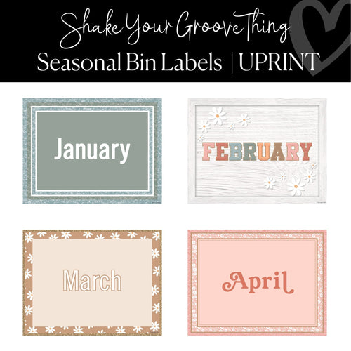 Printable Seasonal Bin Labels Classroom Decor Shake Your Groove Thing by UPRINT