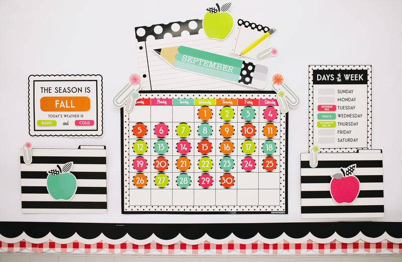 Schoolgirl Style - Black, White & Stylish Brights Calendar Bulletin Board Set