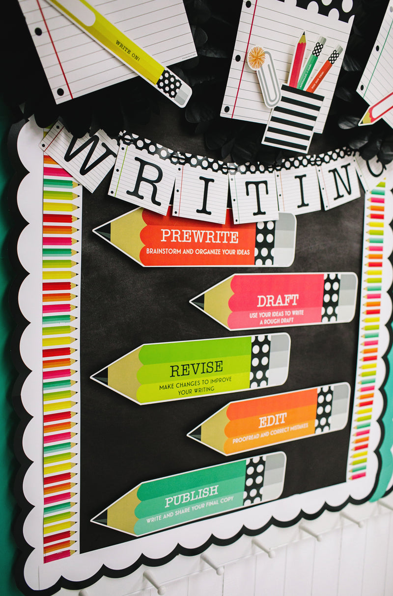 THE WRITING PROCESS Mini Bulletin Board Set | Black, White and Stylish Brights | UPRINT | Schoolgirl Style