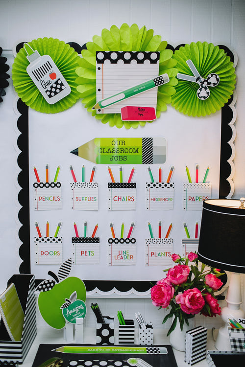 Schoolgirl Style - Black, White and Stylish Brights Classroom Jobs Mini Bulletin Board Set