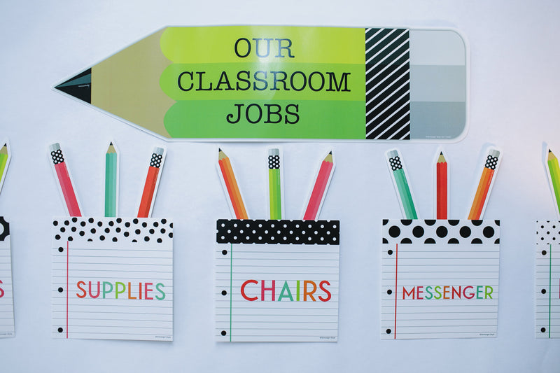 Classroom Jobs Mini Bulletin Board Set | Black, White and Stylish Brights | UPRINT | Schoolgirl Style