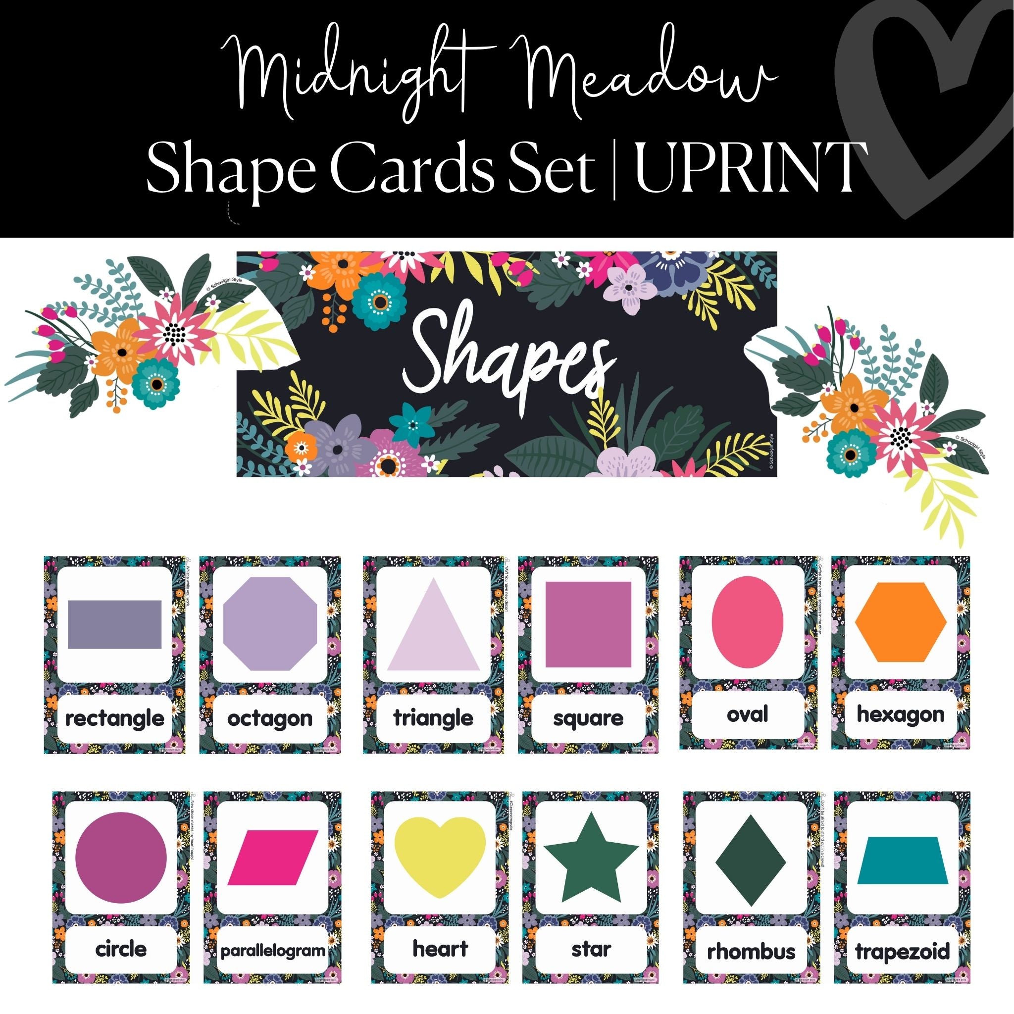 Printable Shape Cards Bulletin Board Set| UPRINT | Schoolgirl Style