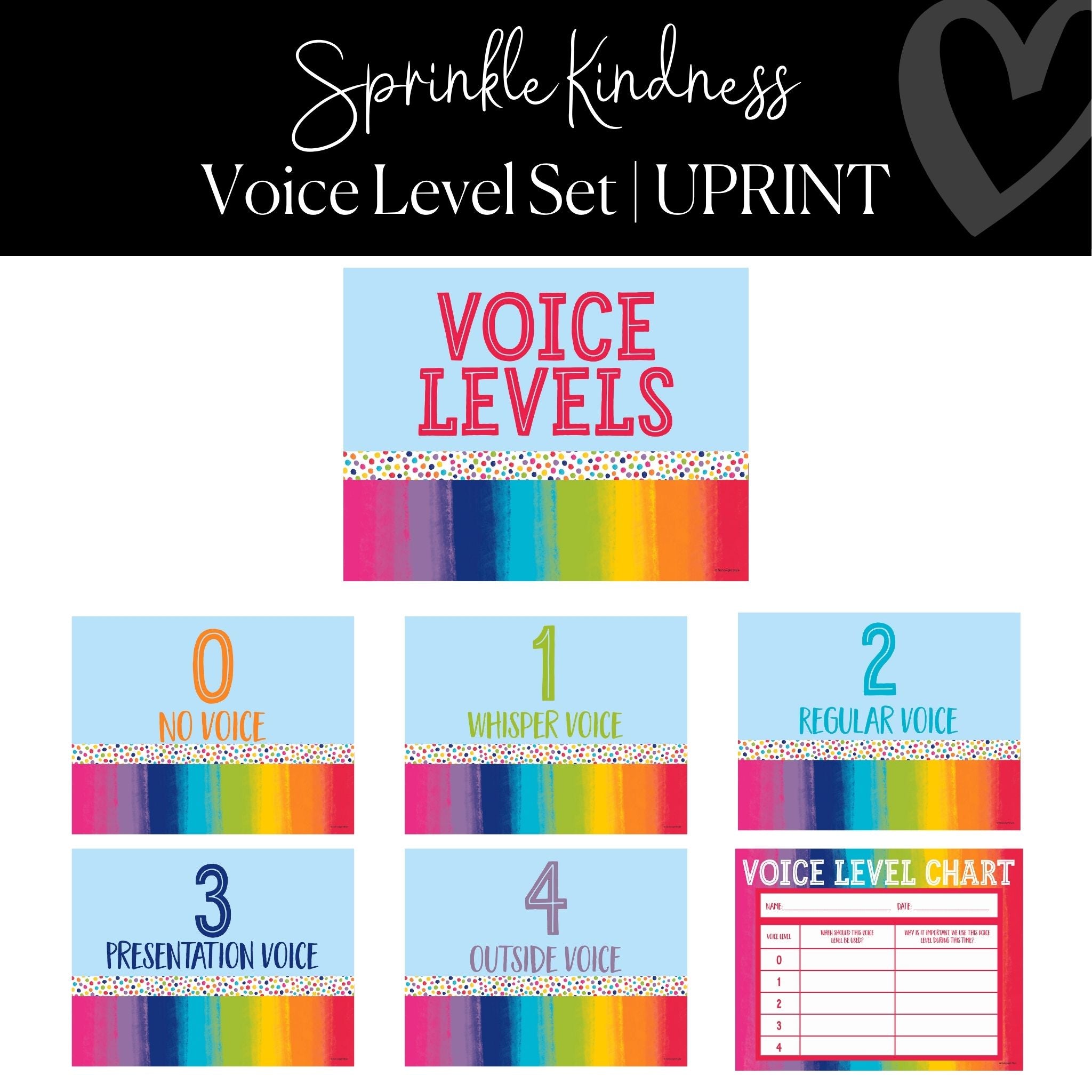 Printable Voice Level Poster Set, Classroom Management