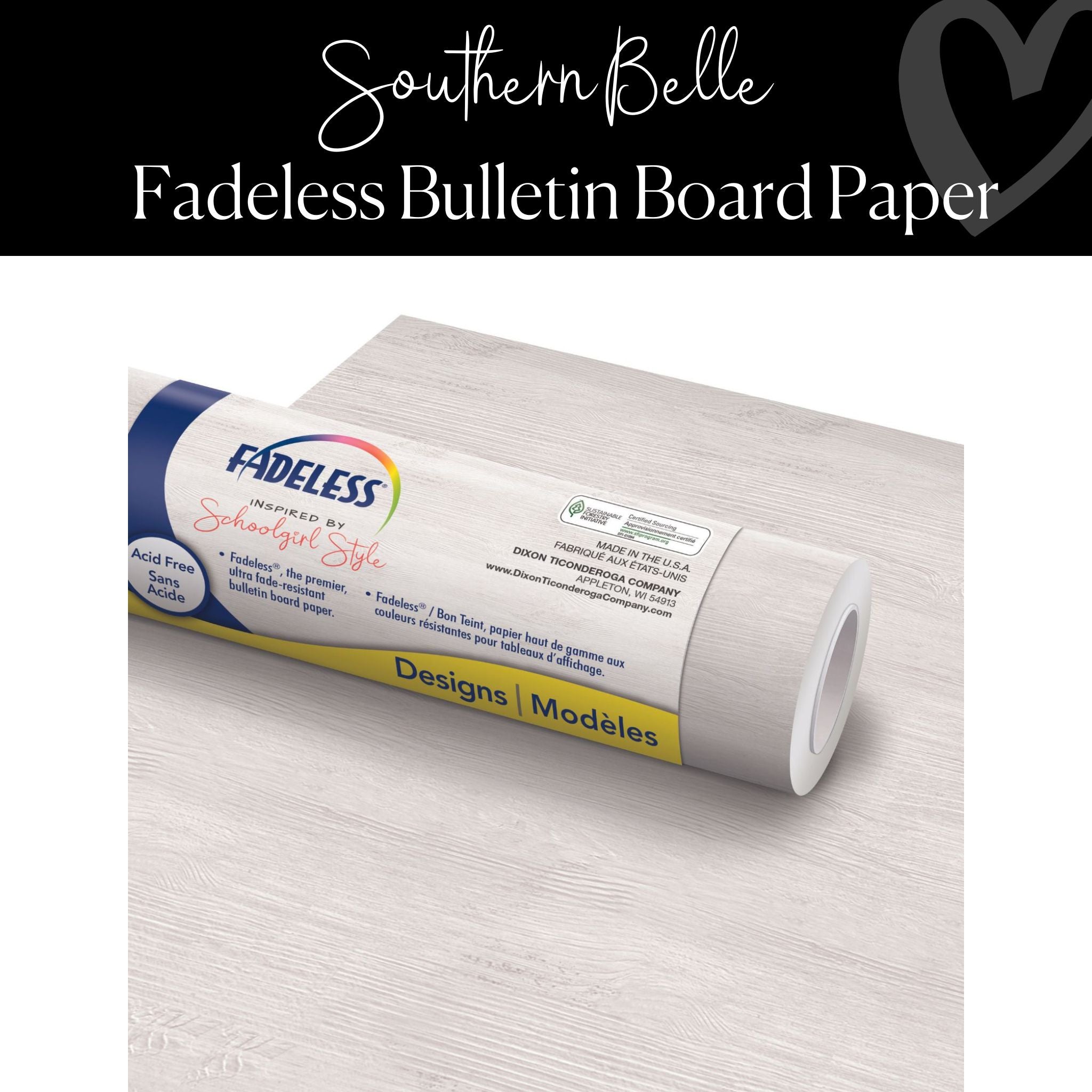 Fadeless Bulletin Board Paper, Fade-Resistant Paper for Classroom Decor,  48” x 12', White, 1 Roll