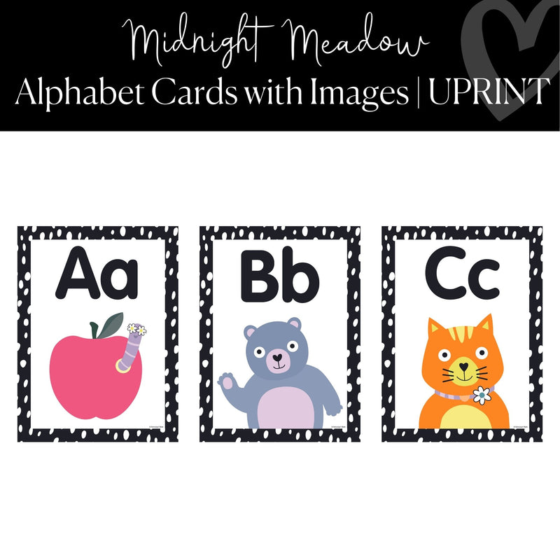 Printable Alphabet Poster with Images Classroom Decor Midnight Meadow by UPRINT