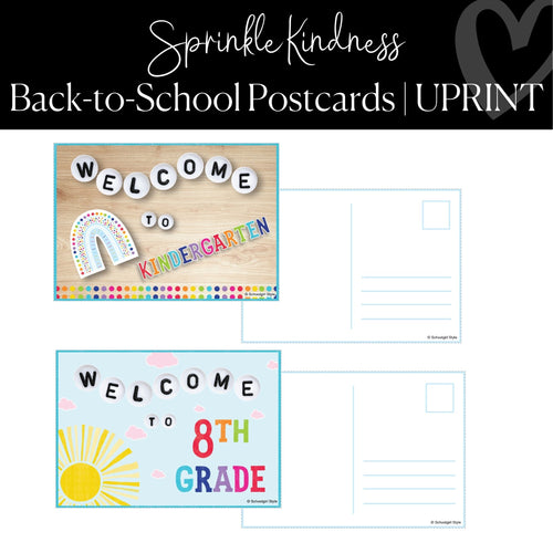 Printable Rainbow Back to School Postcards Classroom Community Sprinkle Kindness by UPRINT