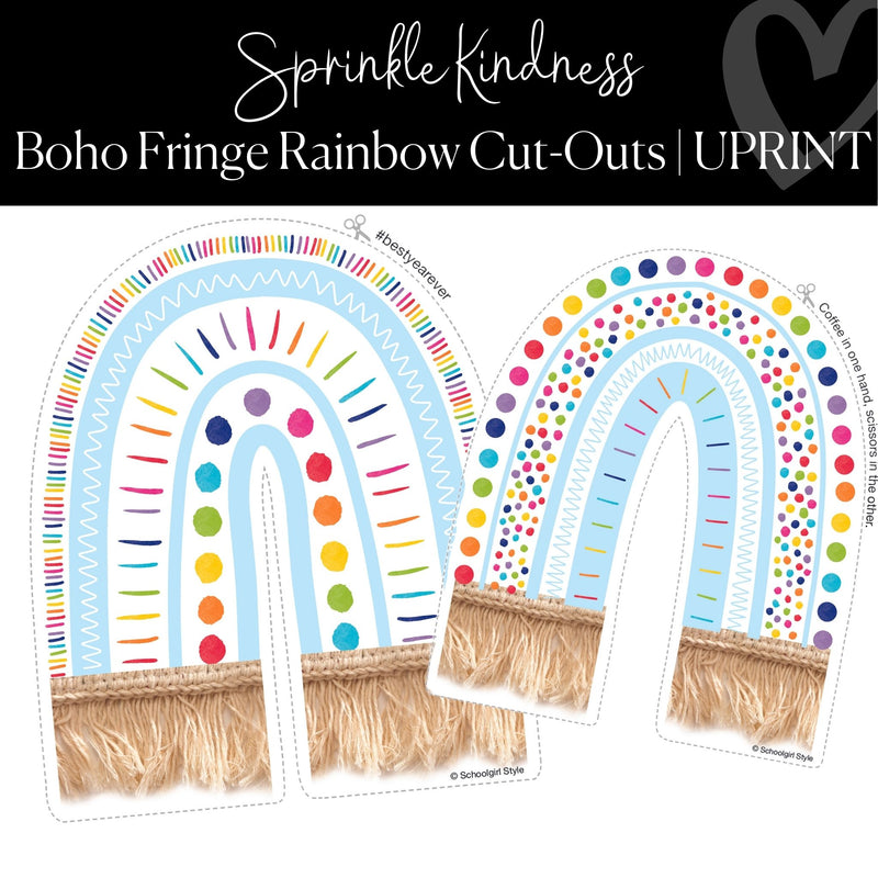 Printable Boho Fringe Rainbow Cut-Outs Classroom Decor Regular and XL Classroom Cut-Outs by UPRINT
