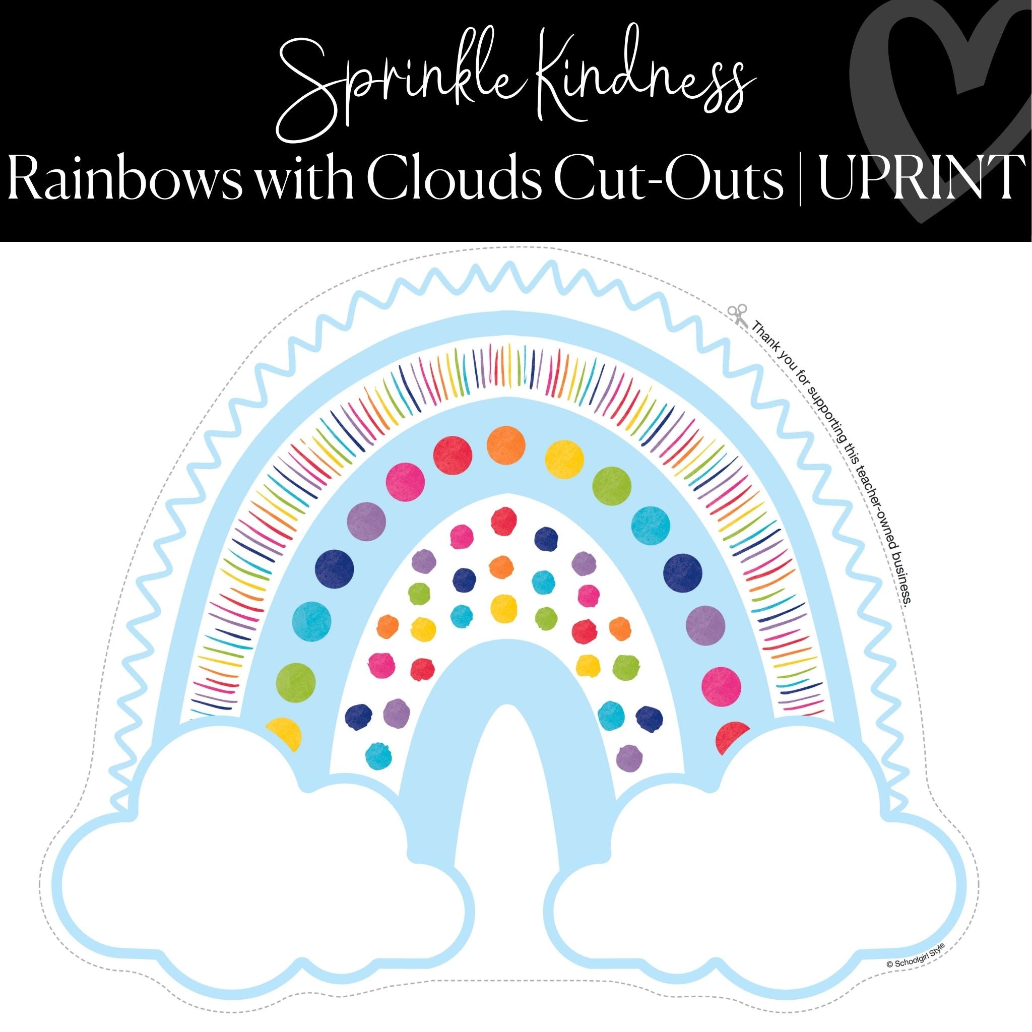 Printable Rainbows with Clouds Cut-Outs Regular and XL | Rainbow ...