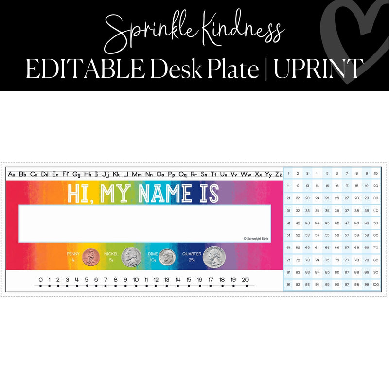 Printable and Editable Classroom Desk Plate Sprinkle Kindness by UPRINT