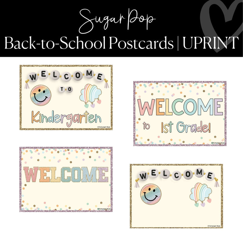 Printable Back to School Postcards Positive Classroom Decor Sugar Pop by UPRINT