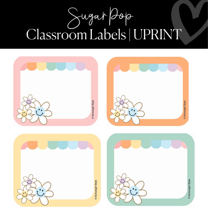 Editable and Printable Pastel and Daisy Labels Classroom Decor and Organization Sugar Pop by UPRINT