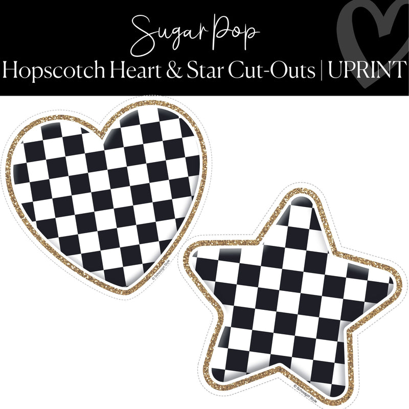 Printable Checkered Heart and Star Cut-Outs Sugar Pop Classroom Regular by UPRINT