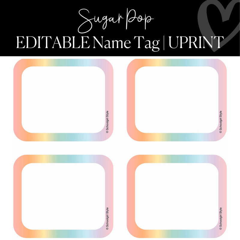 Editable and Printable Name Tags Sugar Pop Classroom Decor by UPRINT