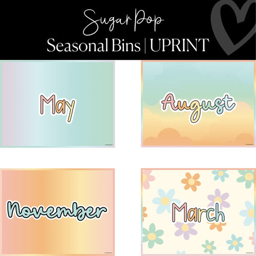 Printable Seasonal Bin Labels Classroom Decor Sugar Pop by UPRINT