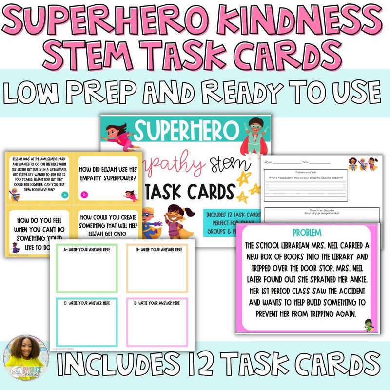 Superhero Kindness STEM Task Cards | Printable Classroom Resource | Tales of Patty Pepper