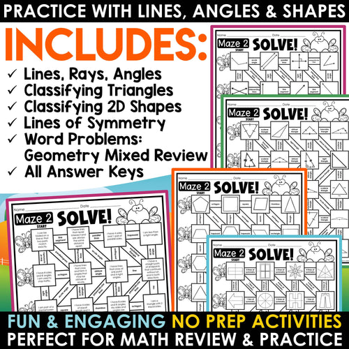 Spring Math Worksheets Geometry Review Angles 2D Shapes Worksheets Math Mazes