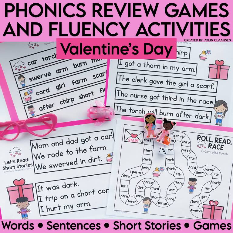 Valentine's Day Decodable Phonics Review Games and Fluency Activities | Science of Reading Aligned | Printable Teacher Resources | Literacy with Aylin Claahsen