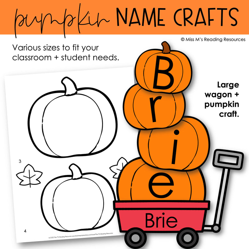 Halloween Name Craft Fall Activities Pumpkin Bulletin Board | Printable Classroom Resource | Miss M's Reading Reading Resources