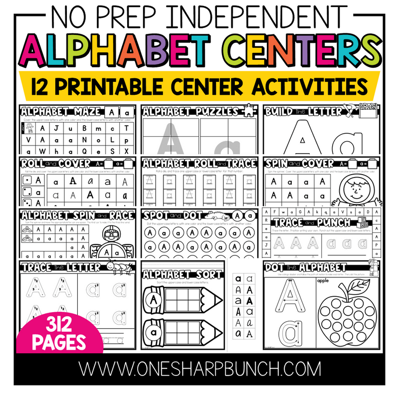 No Prep Alphabet Centers for Kindergarten Bundle | Printable Classroom Resource | One Sharp Bunch