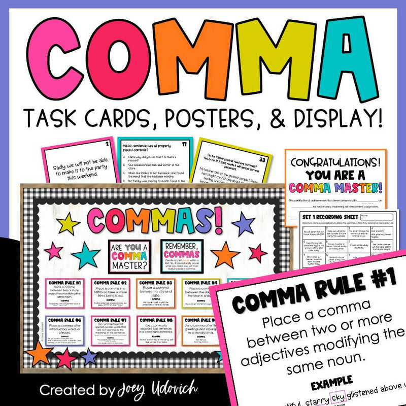 Comma Task Cards Poster and Display by Joey Udovich