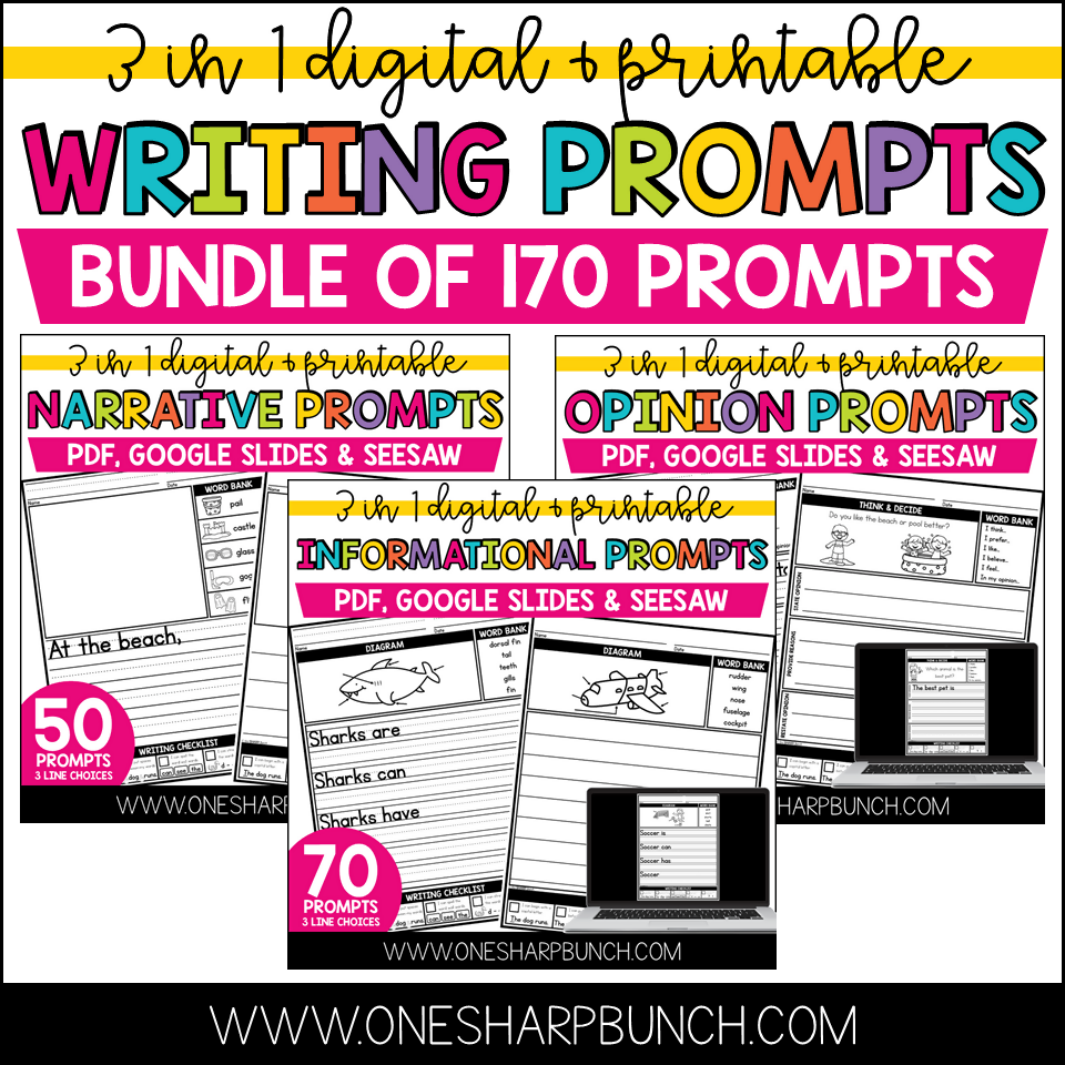 Digital & Printable Writing Prompts for Personal Narrative, Opinion ...