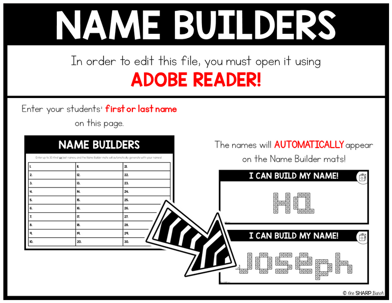Editable Name Practice Fine Motor Name Activities Snap Cubes Name Mats | Printable Classroom Resource | One Sharp Bunch