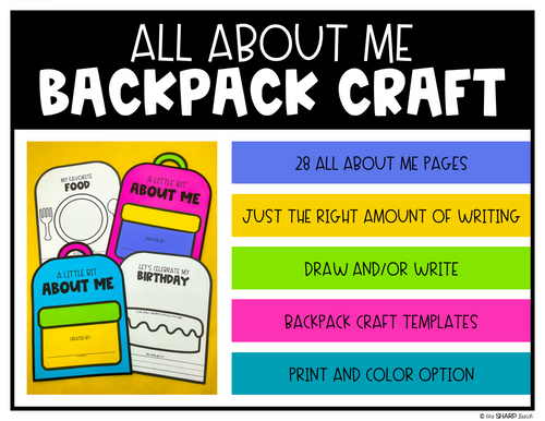 All About Me Back to School Backpack Craft and Writing Activities Bulletin Board | Printable Classroom Resource | One Sharp Bunch
