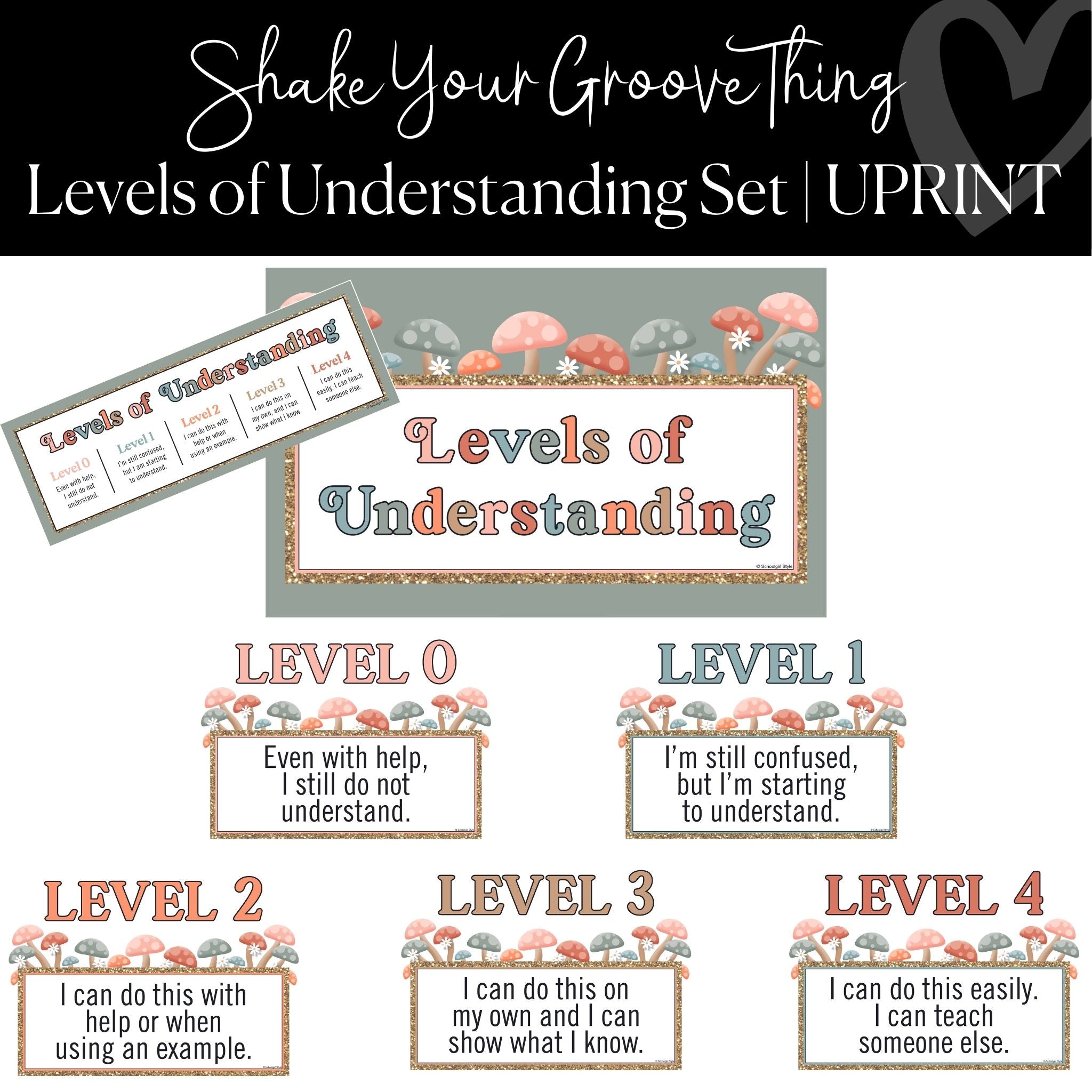 Levels of Understanding Posters | Groovy Classroom Decor| Schoolgirl Style