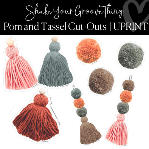 Printable Groovy Pom and Tassel Cut-Out Shake Your Groove Thing Regular and XL by UPRINT