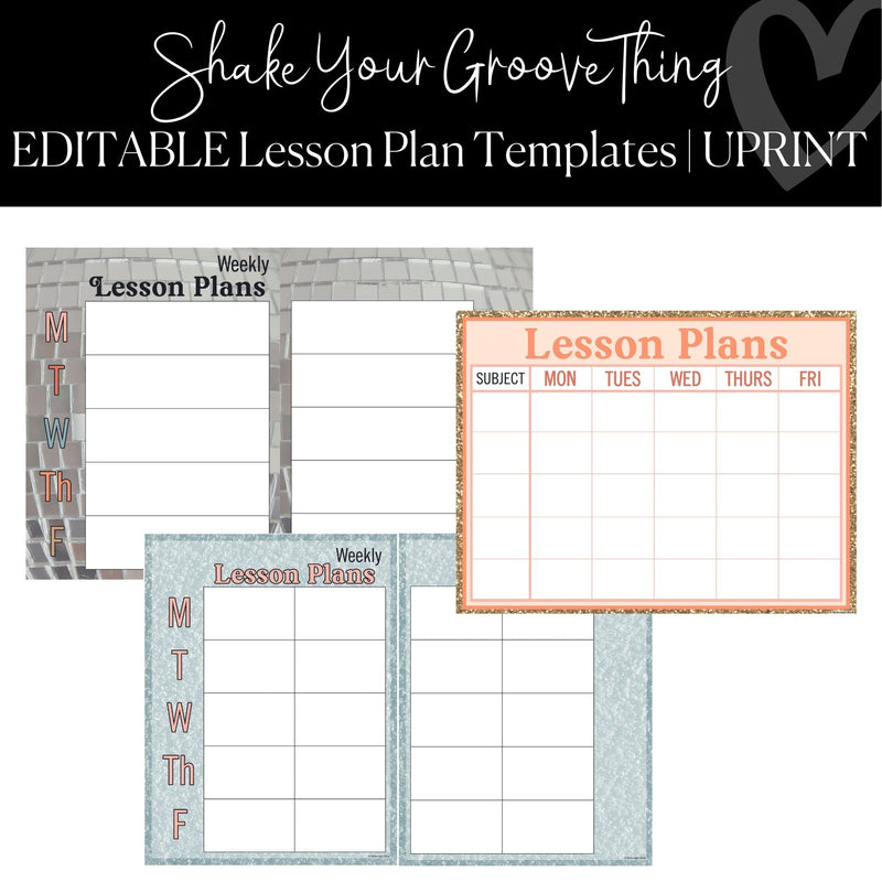 Printable and Editable Classroom Lesson Plan Template Shake Your Groove Thing  by UPRINT