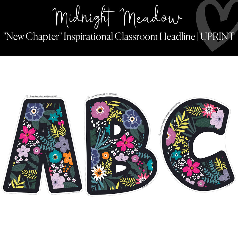 Black with Floral Swag Bulletin Board Letters, DIY Inspirational Classroom  Headline