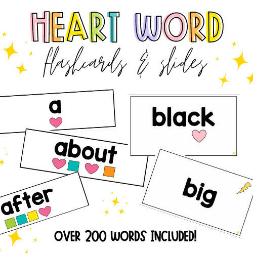 Heart Word Flashcards and Slides Over 200 Words Included by Kinder and Kindness