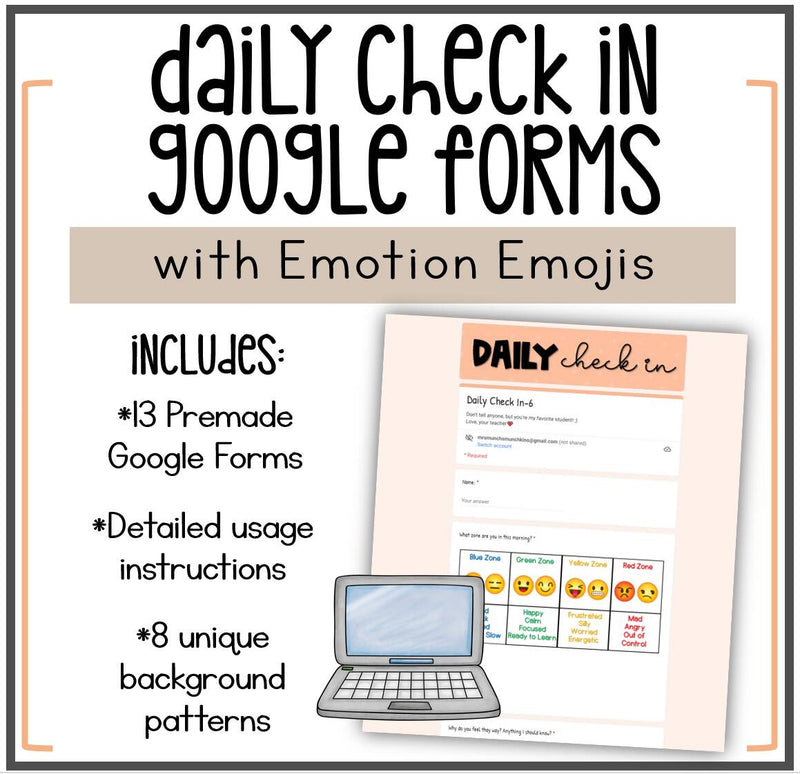 Daily Check In Google Forms | Social Emotional Check In | Zones Check In