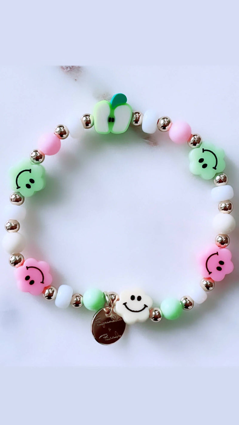 Smileys and Green Apple Bracelet by sprinkles_and_beads